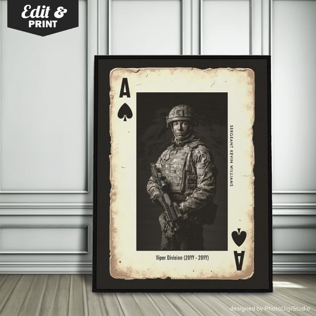 Poster Arte de Parede de Soldado Personalizada, Ás de Esp (Custom Soldier Wall Art, Ace of Spades Military Poster)