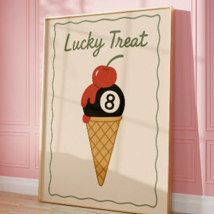 Poster Arte de Parede de Sorvete Retro Lucky 8 Ball
