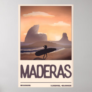 Poster Arte de Parede de Surfista da Nicarágua, Praia de