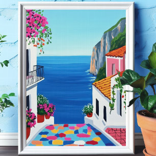 Poster Arte de Parede de Terraço Costeiro Mediterrâneo