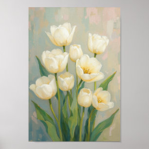 Poster Arte de Parede de Tulipa Branca Vintage de Verão