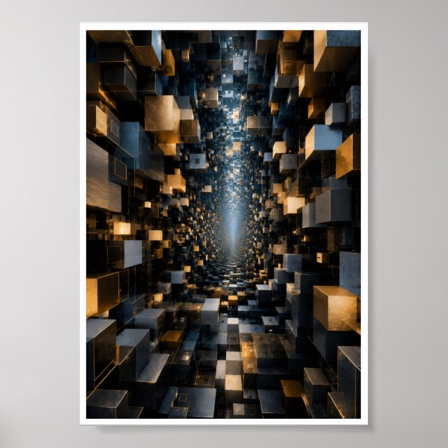 Poster Arte de Parede de Túnel de Cubo 3D Infinito (Frente)