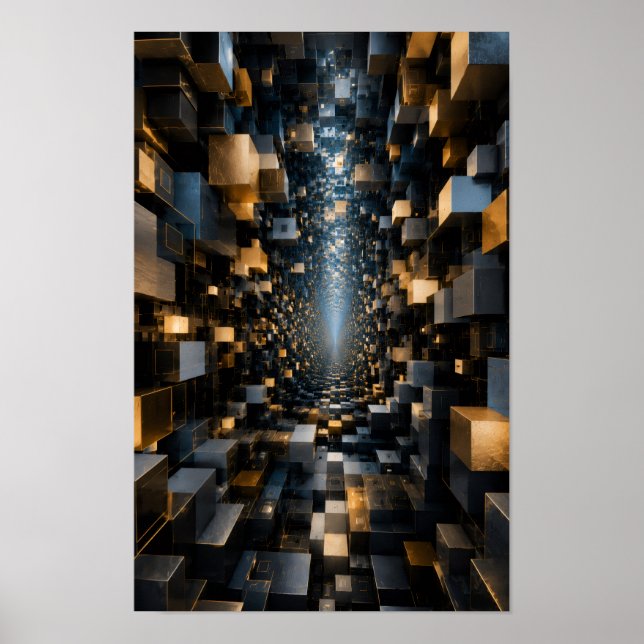 Poster Arte de Parede de Túnel de Cubo 3D Infinito (Frente)