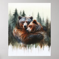 Arte de Parede de Urso de Aquarela Árvores Rústica
