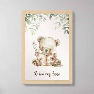Poster Arte de Parede de Urso Fofo Lendo Livros para Berç