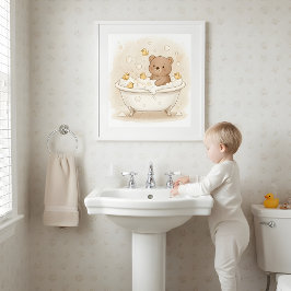 Poster Arte de Parede de Urso na Banheira para Banheiro I