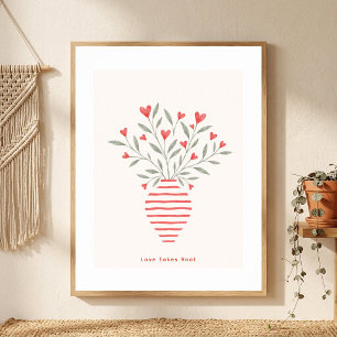 Poster Arte de Parede de Vaso de Coração para o Dia dos N