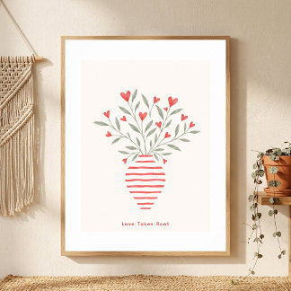 Poster Arte de Parede de Vaso de Coração para o Dia dos N
