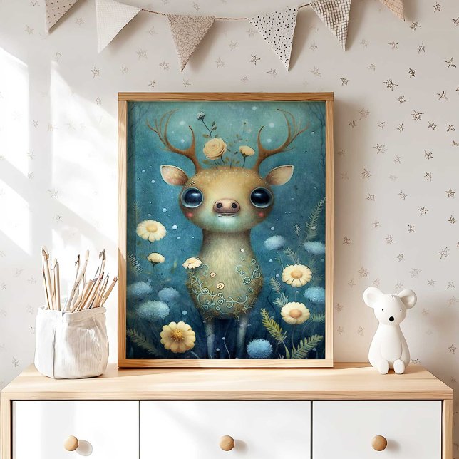 Poster Arte de Parede de Veado da Floresta Boho para Berç (Boho Forest Deer Wall Art for Nursery | Wall Decor by TinkPrints.)
