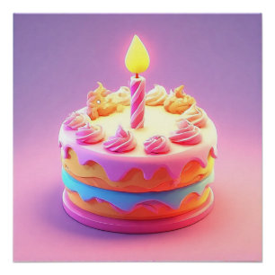 Póster Arte de Parede de Vela de Bolo de Aniversário Vibr