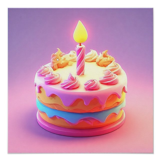 Póster Arte de Parede de Vela de Bolo de Aniversário Vibr (Frente)