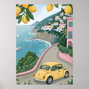 Poster Arte de parede de verão italiano da Costa Amalfita
