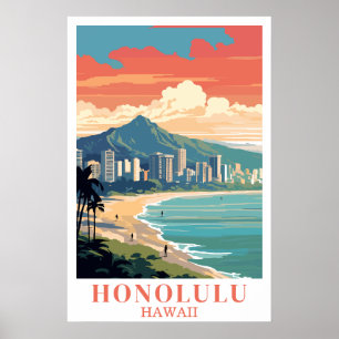 Poster Arte de Parede de Viagem Antiga Honolulu Havaí