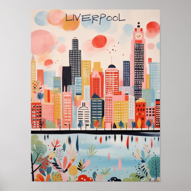 Poster Arte de Parede de Viagem da Cidade de Liverpool Pi (Frente)