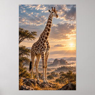 Poster Arte de parede de vida selvagem da savana ao pôr d