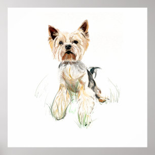 Poster Arte de Parede de Yorkie em Poster, Pintura em Aqu