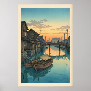 Poster Arte de Parede do Canal do Barco Cena de Crepúscul