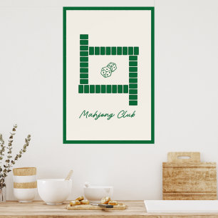 Poster Arte de Parede do Clube de Mahjong Minimalista