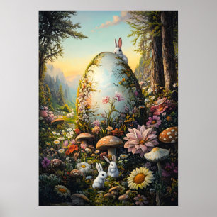 Poster Arte de Parede do Coelho da Floresta felz pascoa
