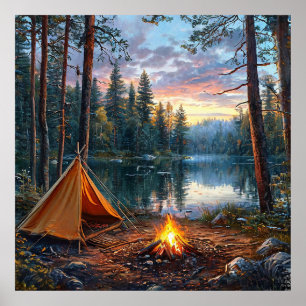 Poster Arte de Parede do Lago da Floresta Decoração de Na