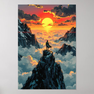 Poster Arte de Parede do Nascer do Sol no Cume da Montanh