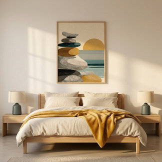 Poster Arte de Parede do Pôr do Sol com Pilha de Pedras p