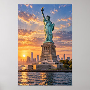 Poster Arte de Parede do Pôr do Sol da Estátua da Liberda