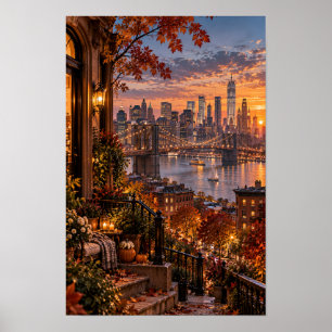 Poster Arte de Parede do Pôr do Sol de Outono da Ponte de