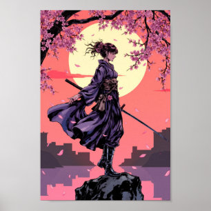 Poster Arte de Parede do Samurai da Flor de Cerejeira Ani