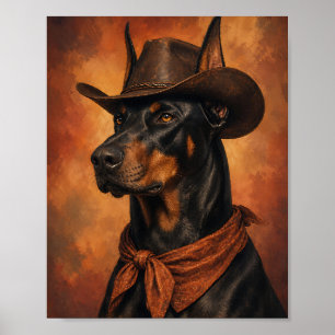Poster Arte de Parede Doberman — Retrato de Cowboy com Pi