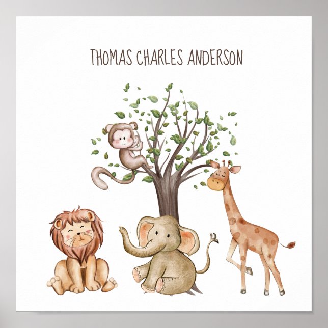 Poster Arte de Parede dos Animais de Floresta Personaliza (Frente)