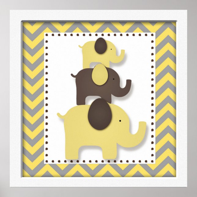 Póster Arte de Parede Elefante Amarelo Chevron (Frente)