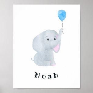 Poster Arte de Parede Elefante para Bebês Personalizável