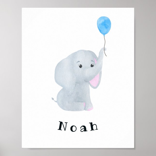 Poster Arte de Parede Elefante para Bebês Personalizável (Frente)