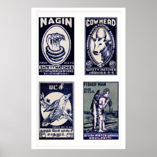 Poster Arte de Parede em Caixa de Fósforos Tamil Azul Vin