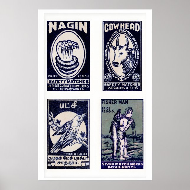 Poster Arte de Parede em Caixa de Fósforos Tamil Azul Vin (Frente)