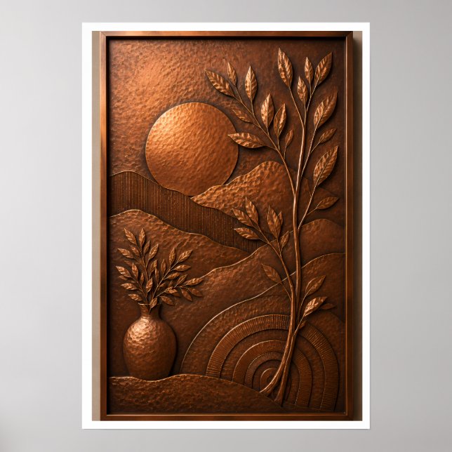 Poster Arte de Parede em Metal Árvore 3D em Cobre (Frente)