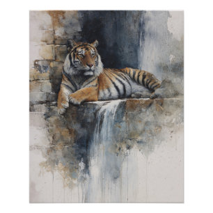 Póster Arte de Parede em Pedra de Tigre em Aquarela Seren