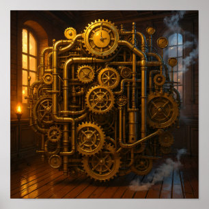 Poster Arte de Parede em Tela Steampunk Sala de Controle