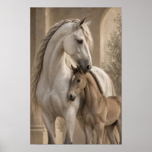 Poster Arte de Parede Equestre Égua Branca e Potro