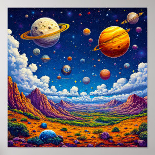 Poster Arte de Parede Espacial Fofa para Crianças
