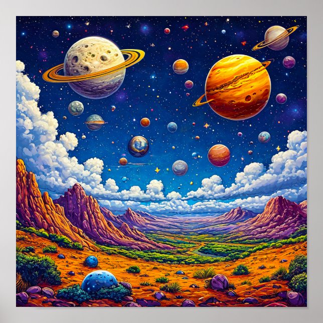 Poster Arte de Parede Espacial Fofa para Crianças (Frente)