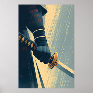 Poster Arte de Parede Espada Samurai em Estilo de Pôster 