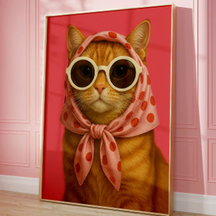 Poster Arte de Parede Estética de Gato Engraçado e Chic 