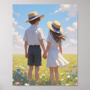 Poster Arte de Parede Estética de Verão Menino & Menina