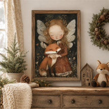 Arte de Parede Fada e Raposa de Natal Florestal