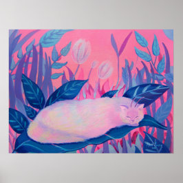 Poster Arte de Parede Fantasia Caterpillar Gato Rosa Roxo