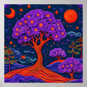 Poster Arte de Parede Fantasia Sonho Árvore Roxa Mística