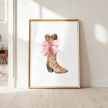 Arte de parede feminina de bota de cowgirl com laç