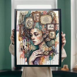 Poster Arte de Parede Feminina Surrealista Vintage Coraçã